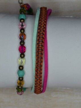 Antique Bronze Multi Strand Glass Bead Cords Layered Bracelet